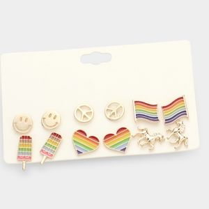 Six Pairs Unicorn Peace Rainbow Stud Earrings Set Cute Statement Jewelry